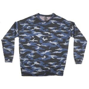 Athleta Balance‎ Pullover Sweatshirt Medium Blue Camo TENCEL Cozy Athleisure